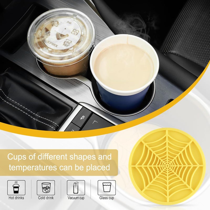 alpmosn 4PCS Spider Web Car Cup Holders, Halloween Non-Slip Silicone Insert Coasters, Automotive Cupholder Goth Accessories for Men & Women (Yellow) - Image 4